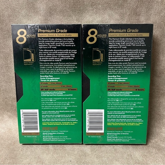 Lot of 2 Maxell 8 Hour T-160 VHS Premium Grade Blank Video Cassette Tape Sealed - Picture 3 of 3